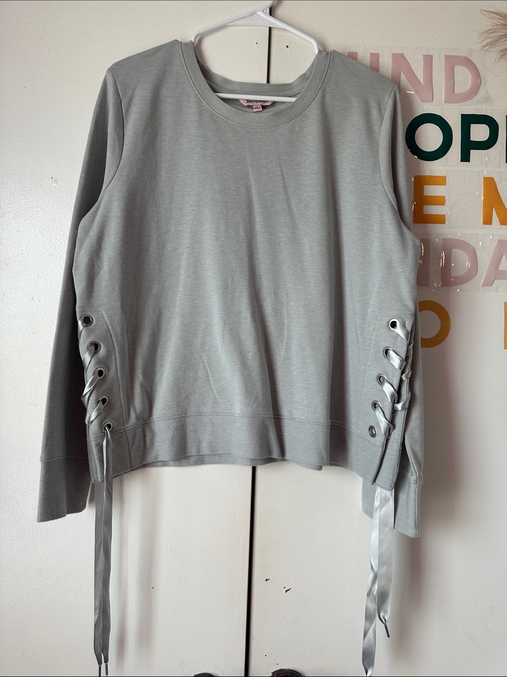 Juicy Couture Grey Lace-Up Sleeve Women's Top